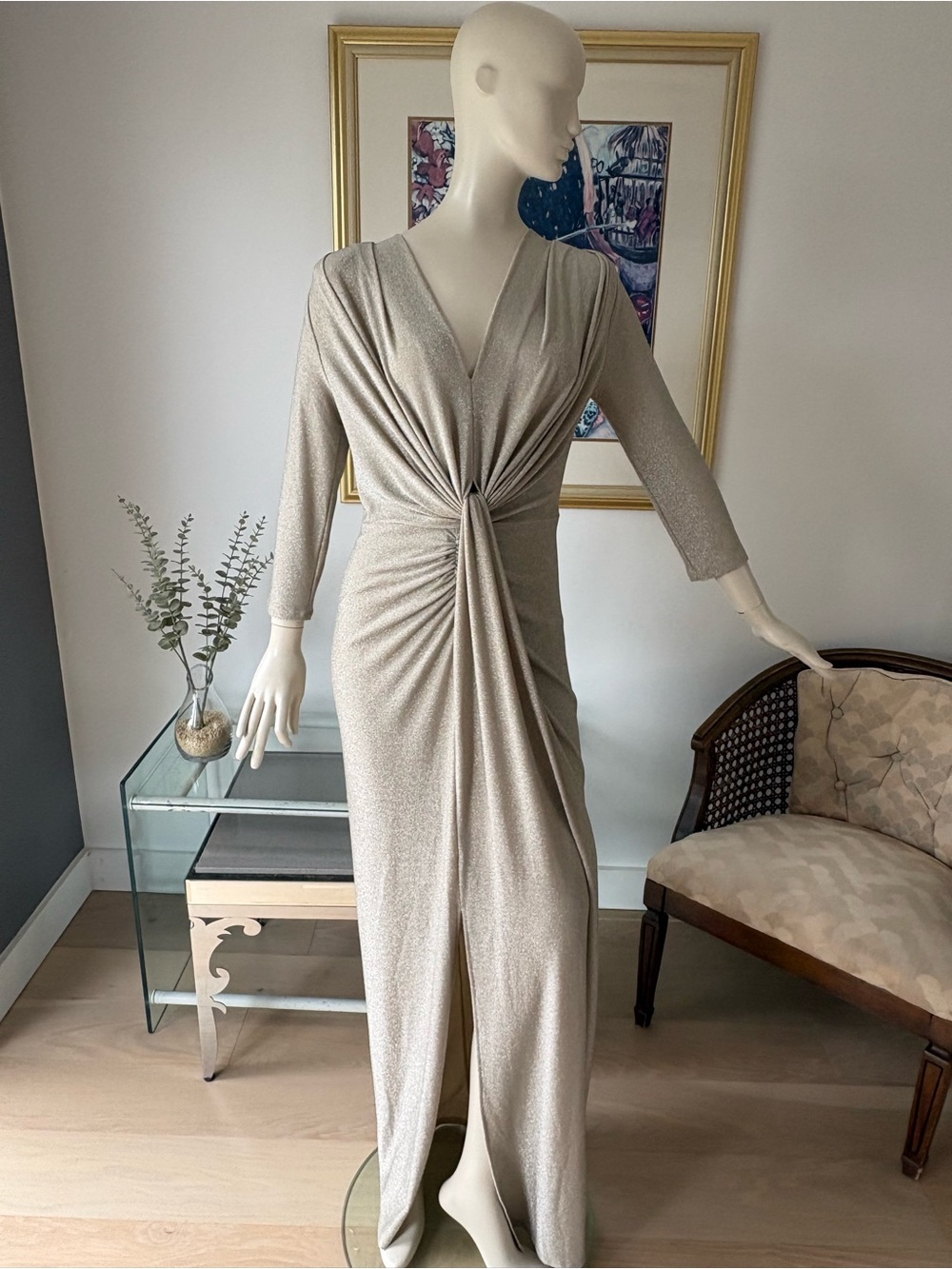 Joseph Ribkoff Elegant Champagne Twist-Front Evening Driss